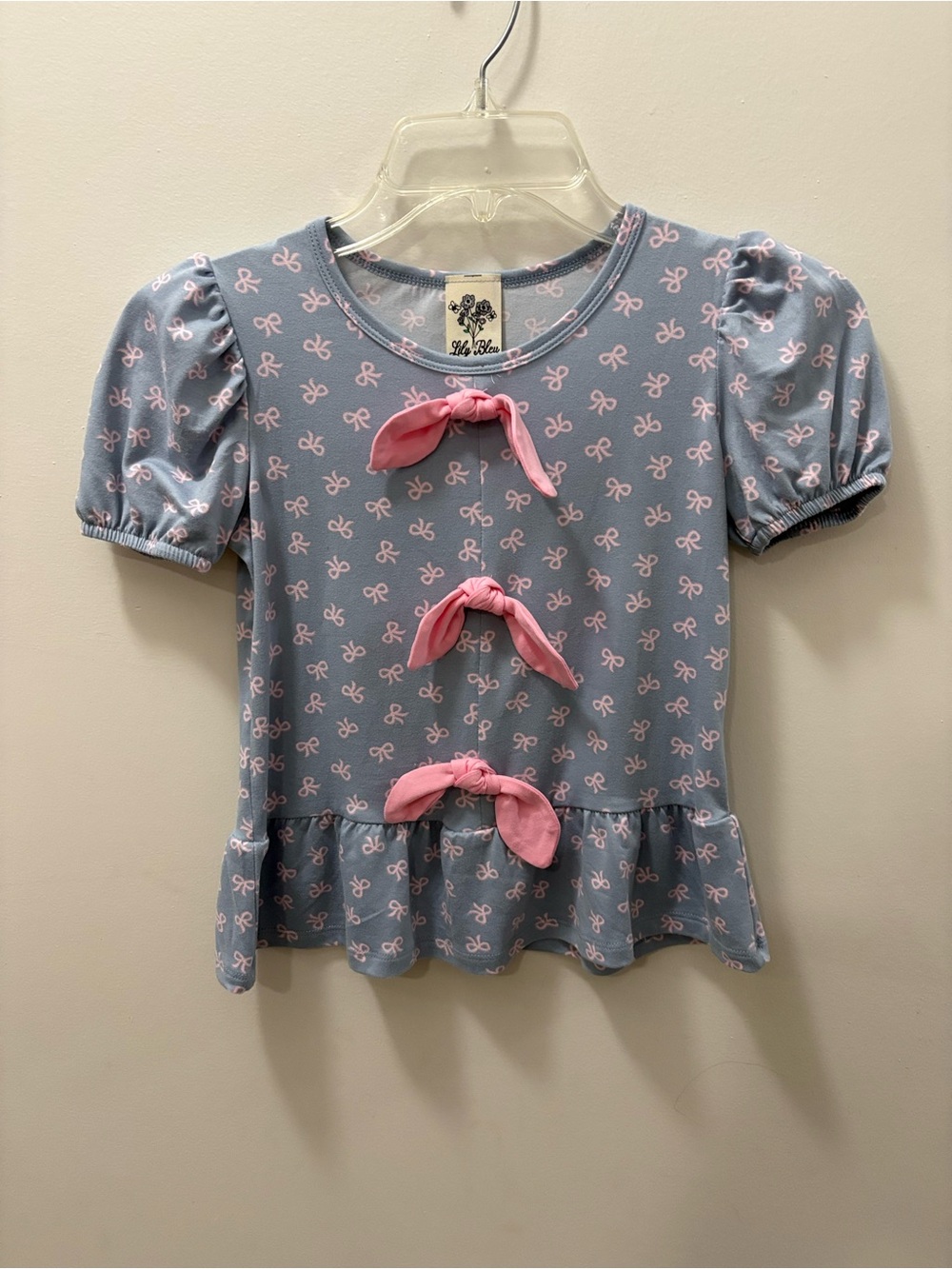 Lily Bleu Light Blue Tee with Pink Bow Accents